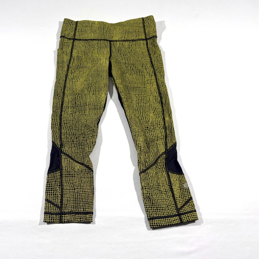Lululemon Pace Rival Leggings Capris Yellow Yoga Pants Women Pocket Zip 22" Sz 4